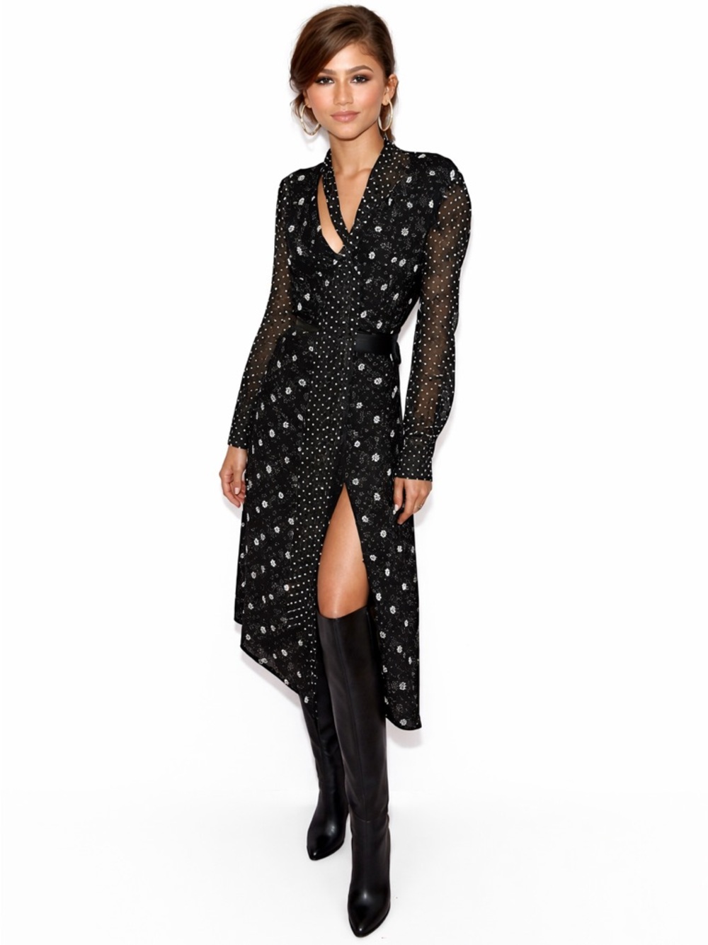 NWOT Tommy Hilfiger Zendaya polka dot chiffon midi dress size 4 slit sexy 70s